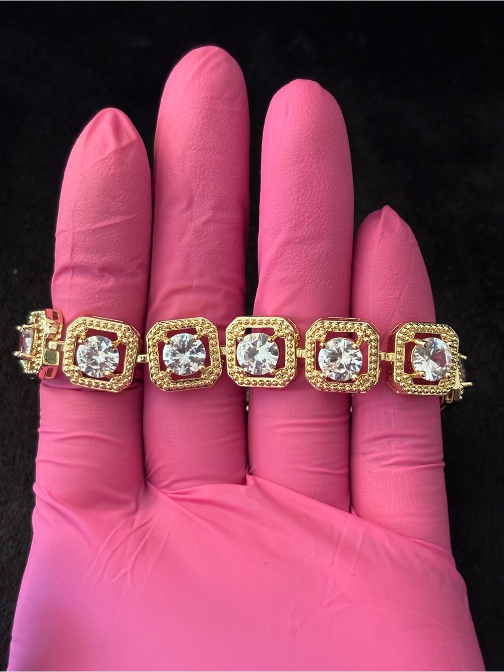 12mm Yellow Gold Cushion Frame CZ Bracelet 8 in.